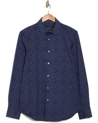Bugatchi Trim Fit Dash Print Stretch Cotton Button-up Shirt - Blue