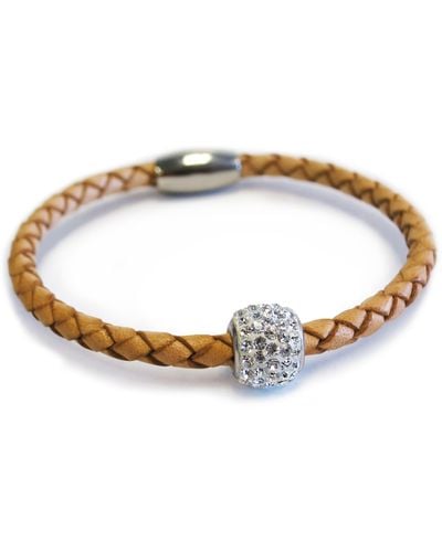 Liza Schwartz Braided Leather Pave Crystal Charm Bracelet - Metallic