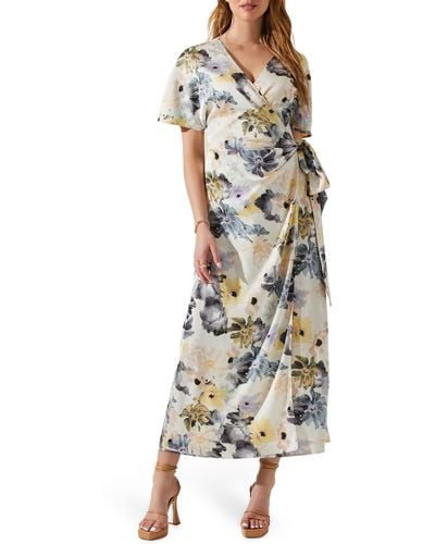 Astr Floral Short Sleeve Wrap Dress - Multicolor