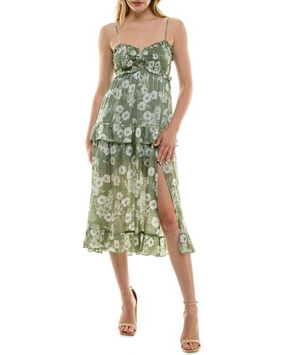 ROW A Floral Smocked Midi Dress - Green