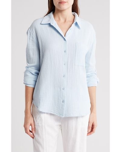 Caslon Relaxed Cotton Gauze Button-up Shirt - Blue