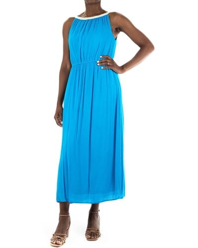 Nina Leonard Braided Neck Sleeveless Maxi Dress - Blue