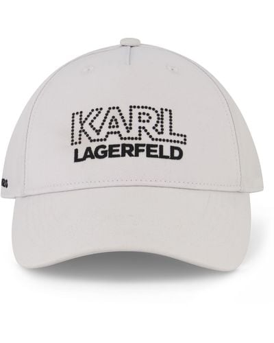 Karl Lagerfeld Studded Embroidered Logo Cotton Baseball Cap - Gray