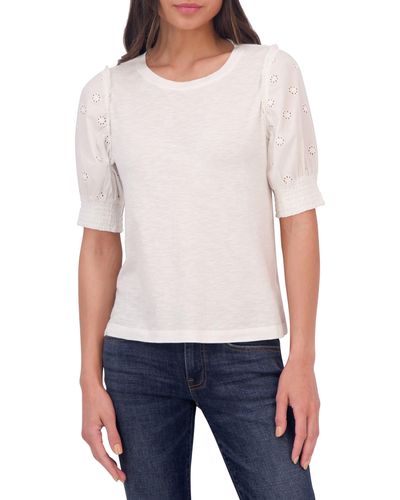 Lucky Brand Eyelet Puff Sleeve Top - White