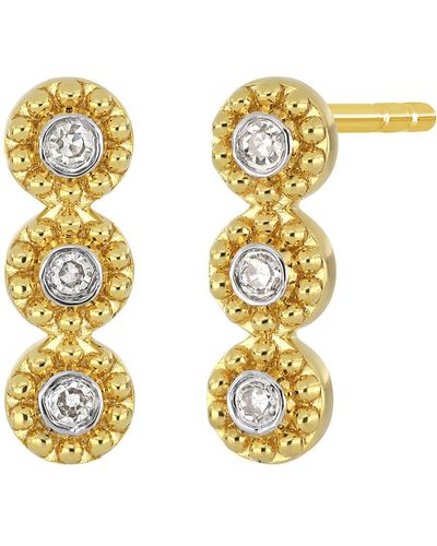 CARRIERE JEWELRY Perla 18k Gold Plated Sterling Silver Diamond Beaded Bar Stud Earrings - Metallic