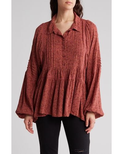 Lucky Brand Floral Long Sleeve Top - Red