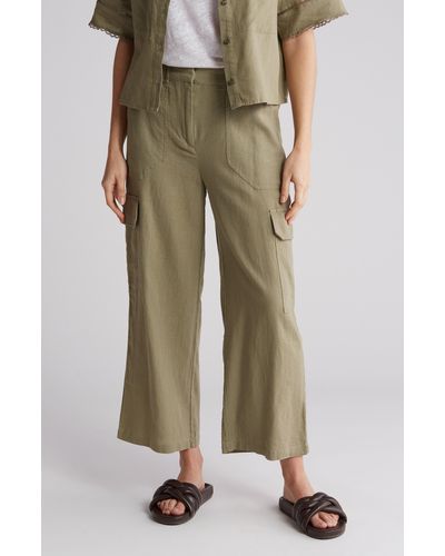 Ellen Tracy Wide Leg Linen Blend Cargo Pants - Green