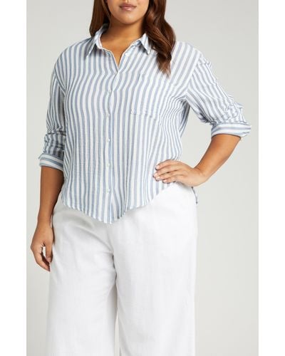 Caslon Stripe Cotton Gauze Button-up Shirt - White
