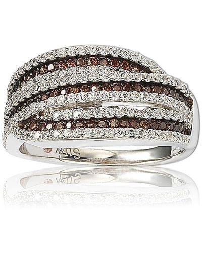 Suzy Levian Sterling Silver White & Chocolate Cz Ring - Brown