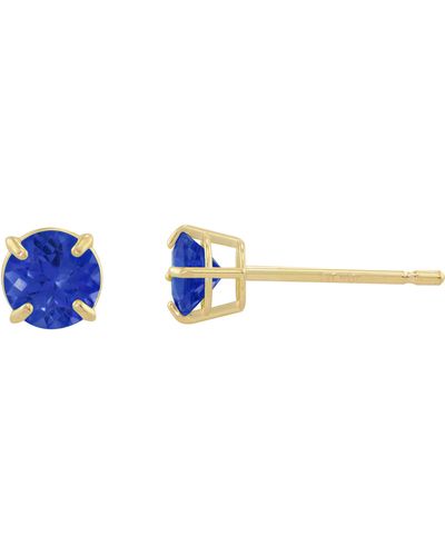 CANDELA JEWELRY 10k Yellow Gold Round Sapphire Stud Earrings - Blue