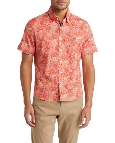 Stone Rose Jungle Print Short Sleeve Button-up Shirt - Red