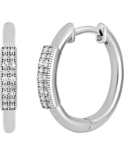 CARRIERE JEWELRY Sterling Silver Linia Diamond Hoop Earrings - Metallic