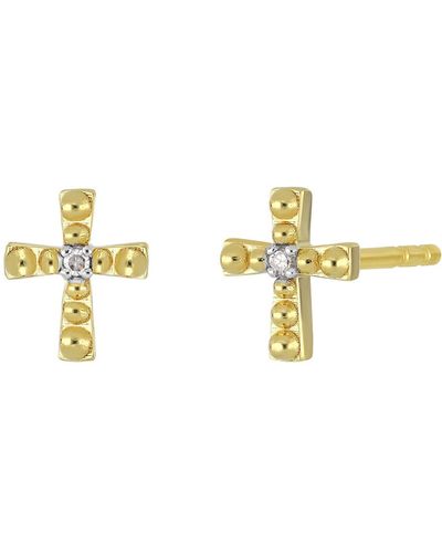 CARRIERE JEWELRY Perla 18k Yellow Gold Plated Sterling Silver Diamond Cross Stud Earrings - Metallic