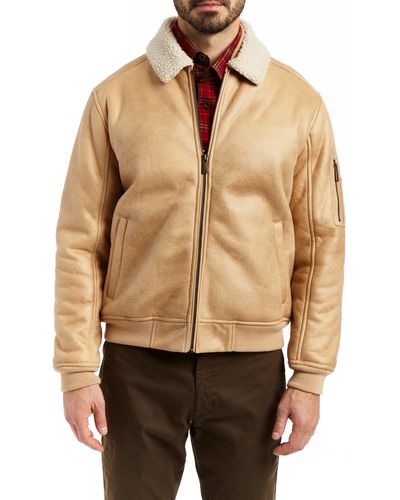 Rainforest Faux Shearling Lined Faux Leather Bomber Jacket - Natural