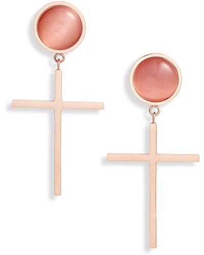 THE KNOTTY ONES Semiprecious Stone Cross Earrings - White