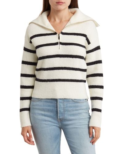 Lush Striped Crop Half Zip Sweater - Gray