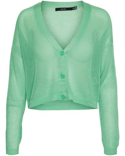 Vero Moda Lexsun Mesh Knit Crop Cardigan - Green