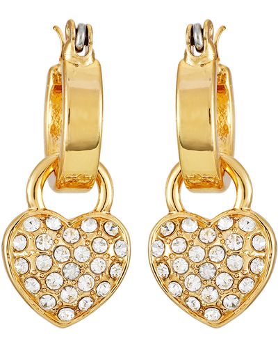 Guess Crystal Heart Huggie Hoop Earrings - Metallic