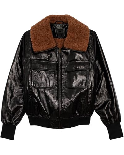 Mother Faux Leather Pilot Jacket With Faux Fur Lining - Black