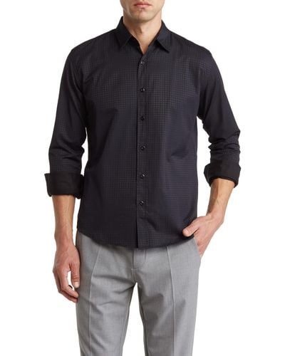 T.R. Premium Dobby Long Sleeve Button-up Shirt - Black