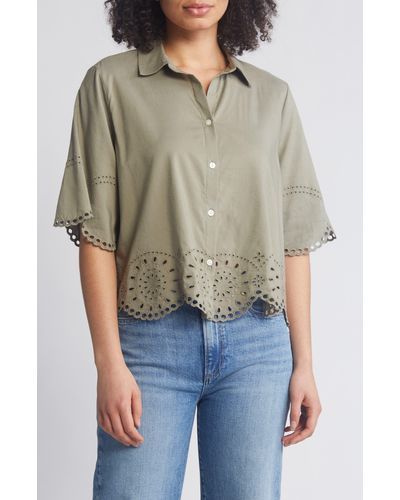 Beach Lunch Lounge Clo Eyelet Border Button-up Shirt - Multicolor