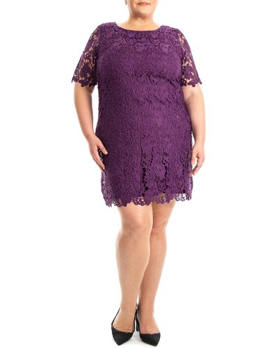 Nina Leonard Crochet Lace Sheath Dress - Purple