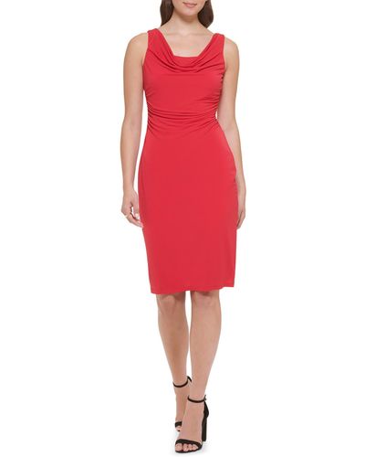 Kensie Cowl Neck Jersey Sheath Dress - Red