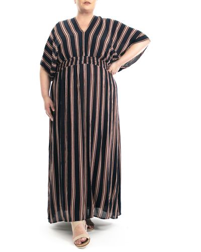 Nina Leonard Stripe Dolman Sleeve Maxi Dress - Black