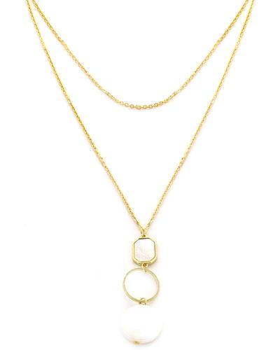Panacea Stone & Imitation Pearl Drop Pendant Necklace - White