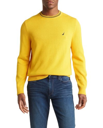 Nautica Tipped Crew Neck Sweater In Old Gold At Nordstrom Rack - Yellow