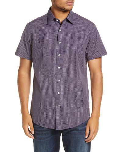 Rodd & Gunn Acacia Bay Sport Fit Dot Print Short Sleeve Button-up Shirt - Purple