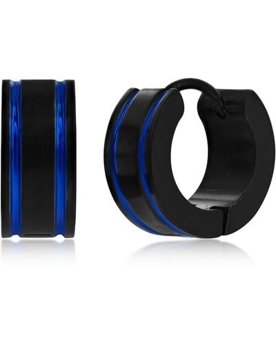 Black Jack Jewelry Double Lined Hoop Earrings - Blue