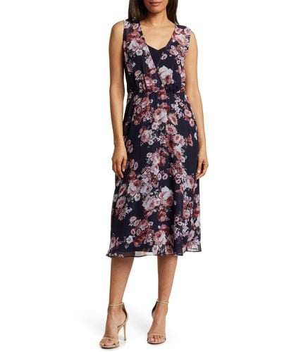 Connected Apparel Floral Sleeveless Chiffon Midi Dress - Multicolor