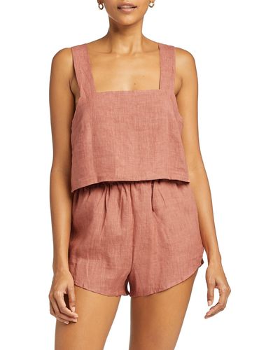 Vitamin A Tallows Stripe Linen Cover-up Shorts In Ecolinen Terra Cotta At Nordstrom Rack - Pink