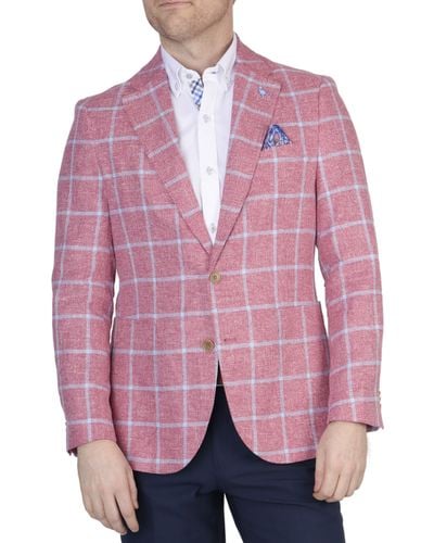 Tailorbyrd Nantucket Red Windowpane Texture Yarn Dyed Sport Coat - Pink