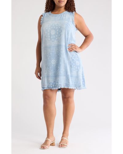 Tahari Fringe Sleeveless Dress - Blue