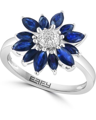 Effy 14k White Gold Diamond & Sapphire Flower Ring - Blue