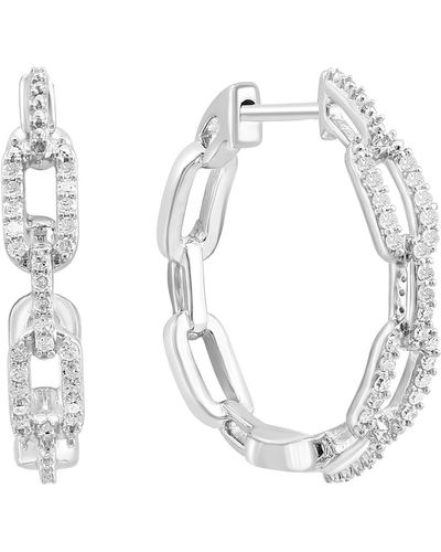 Effy Sterling Silver Pavé Diamond Link Hoop Earrings - White
