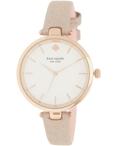 Kate Spade Women's Holland Three-hand Rose Gold-tone Glitter Leather Watch - White