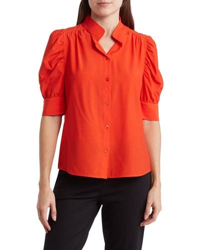Rachel Roy Short Sleeve Boyfriend Button-up Shirt - Red