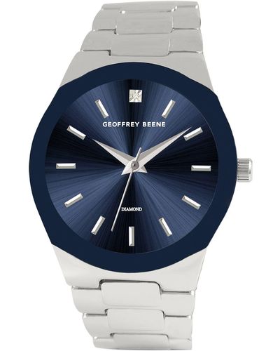 Geoffrey Beene Quad Edged Glass Diamond Bracelet Watch - Blue