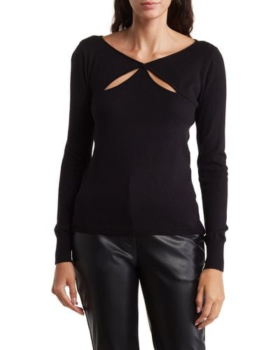 Donna Karan Double Keyhole Long Sleeve Sweater - Black