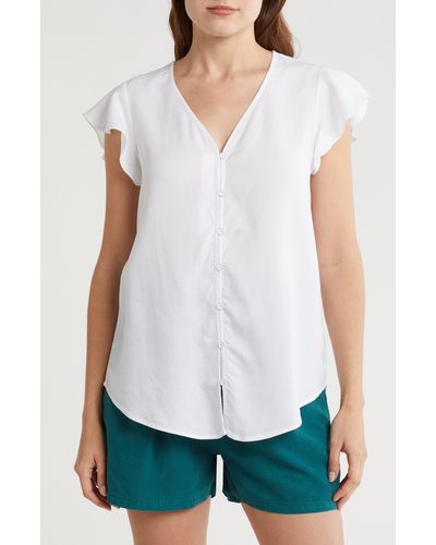 DR2 by Daniel Rainn Flutter Sleeve Button-up Shirt - White