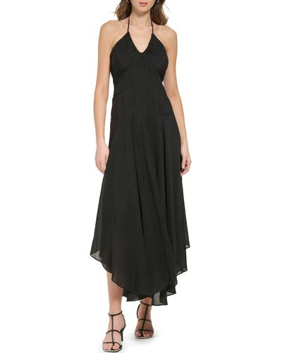 DKNY Open Back Long Halter Dress - Black