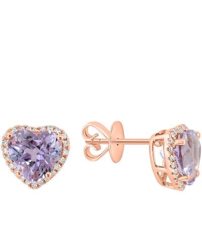 Effy 14k Rose Gold Diamond Halo Amethyst Heat Stud Earrings - Pink