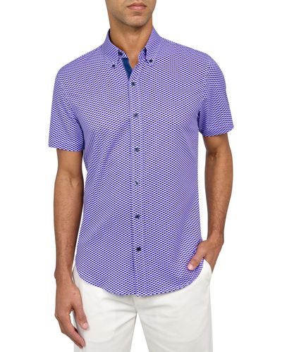 Con.struct Slim Fit Micro Dot Four-way Stretch Performance Short Sleeve Button-down Shirt - Purple