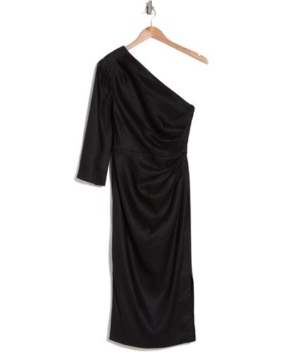 Veronica Beard Patsy One-shoulder Linen Blend Dress - Black
