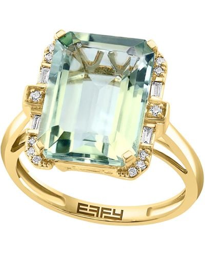 Effy 14k Yellow Gold Green Quartz & Diamond Ring