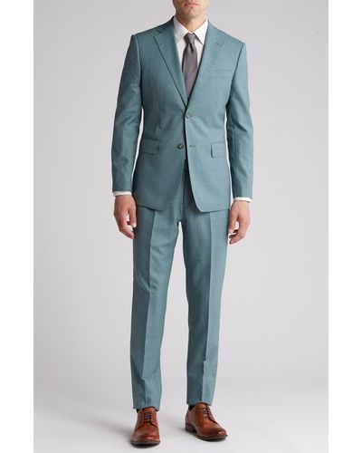 English Laundry Grid Trim Fit Wool Blend Two-piece Suit - Blue