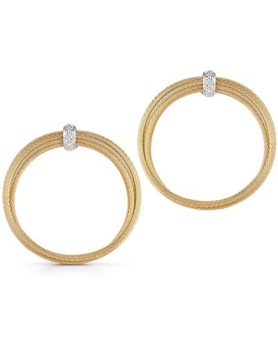 Alor 18k White Gold & Diamond Frontal Hoop Earrings - Yellow